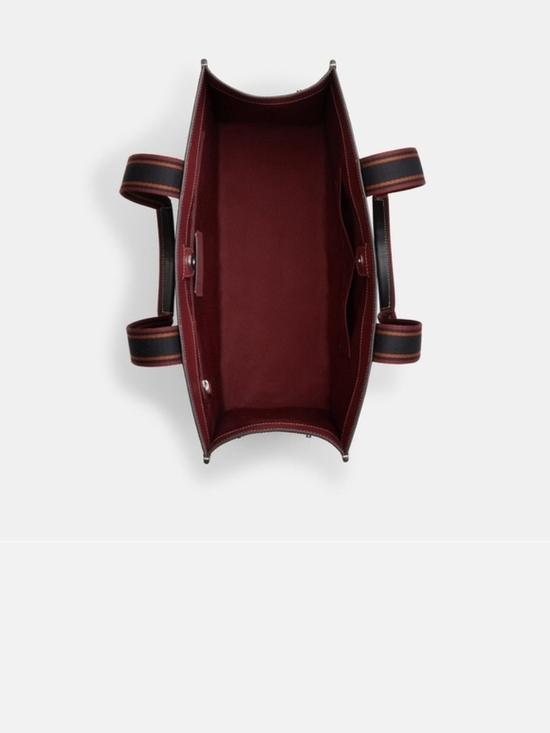 Coach Signature Canvas Large Tote in Brown with Maroon-Trim Straps - Picture 6 of 12